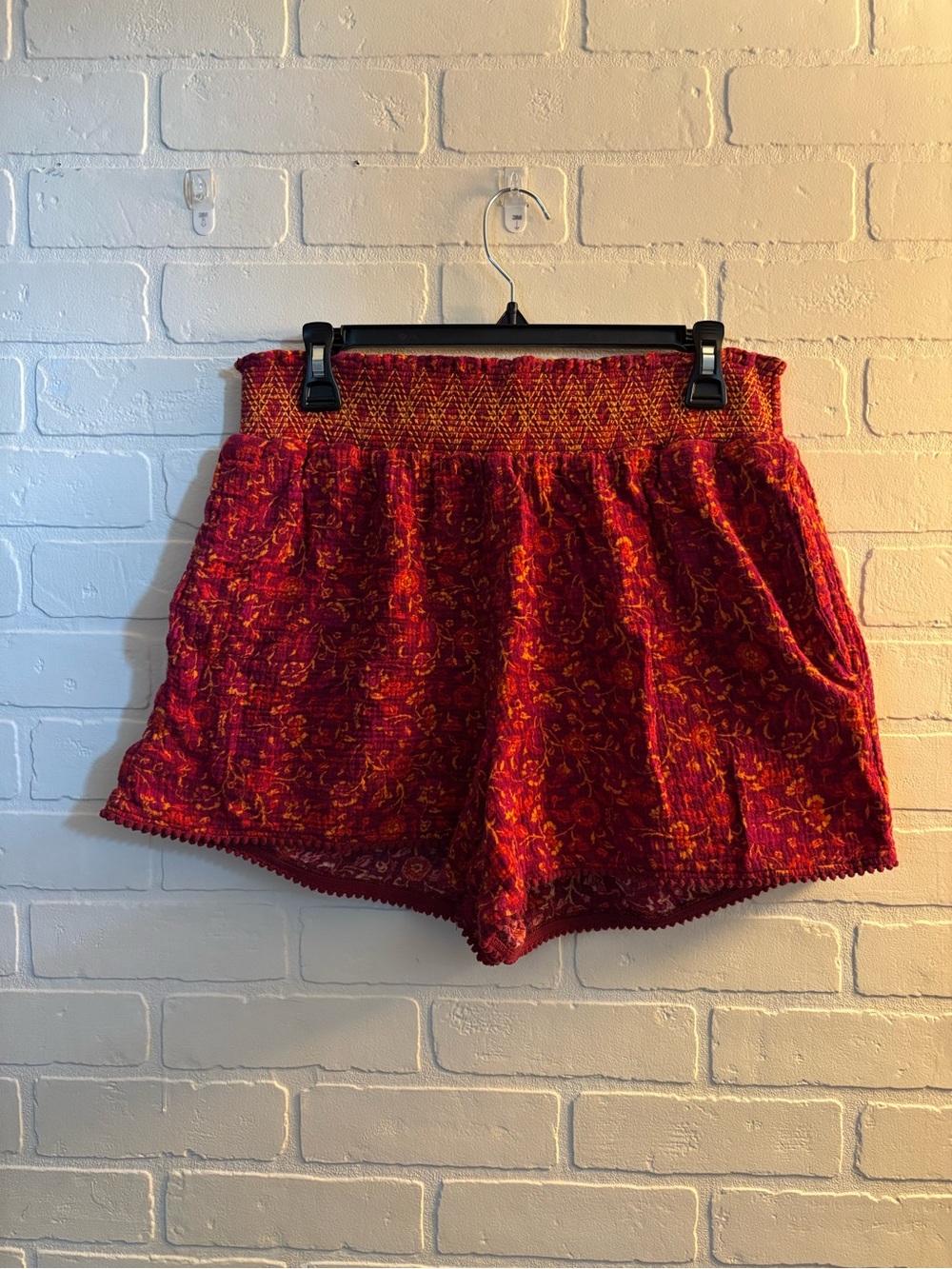Women’s Red Floral Cotton Shorts with Pockets